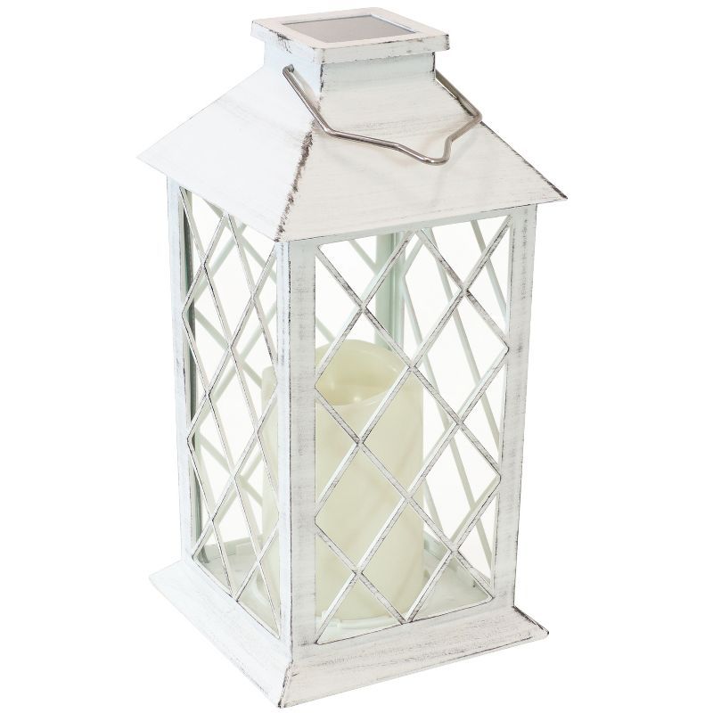 White Glass Hanging Tabletop Solar Candle Lantern