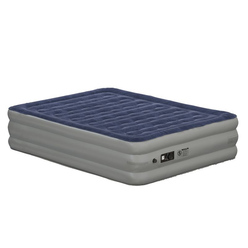 Queen Size Navy and Gray Raised Air Mattress with Built-in Pump