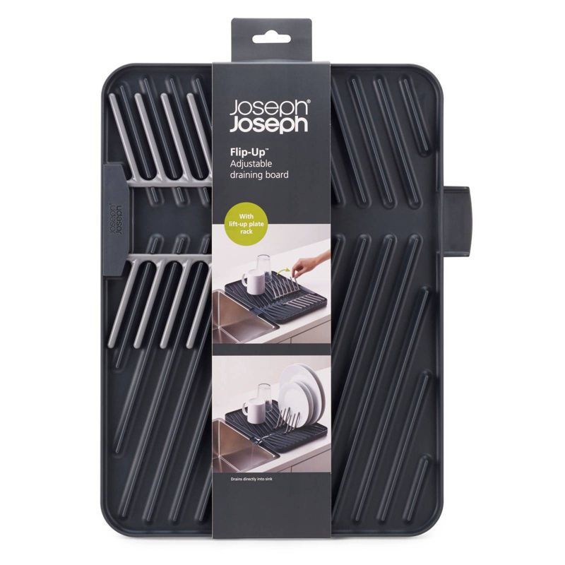 Gray Foldable Plastic Dish Draining Board with Pop-Up Rack