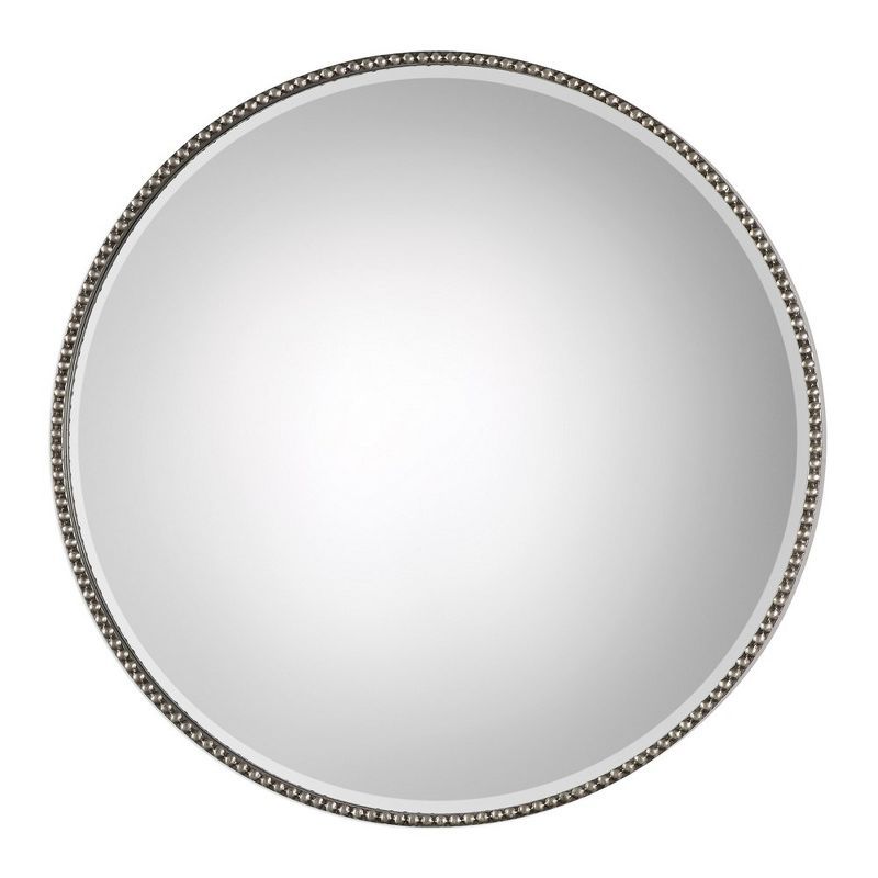 Stefania 40" Round Silver Wood Wall Mirror