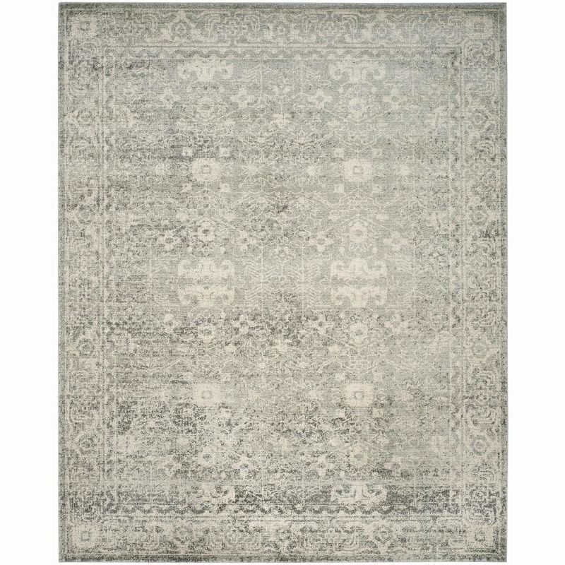 Silver and Ivory Rectangular Synthetic Area Rug