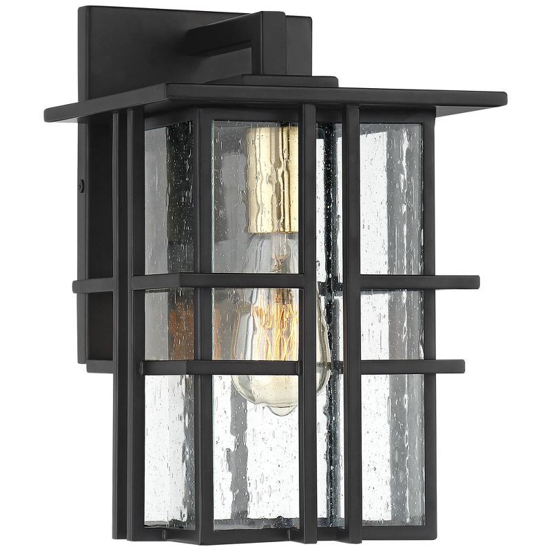 Arley Black Geometric Frame Outdoor Wall Light with Seeded Glass