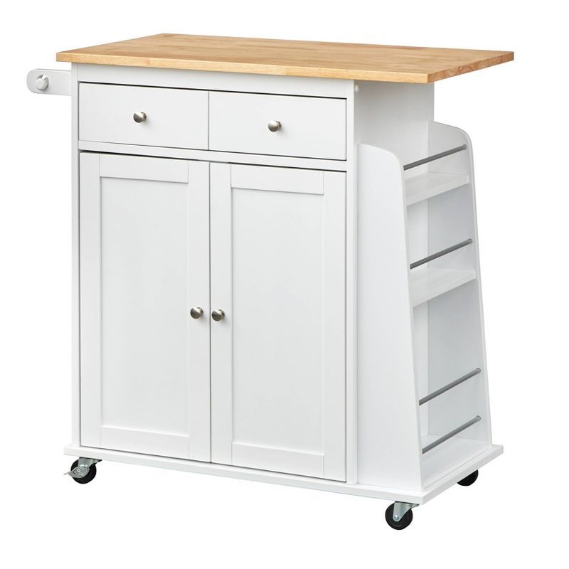 White Wood Kitchen Cart with Spice Rack and Storage