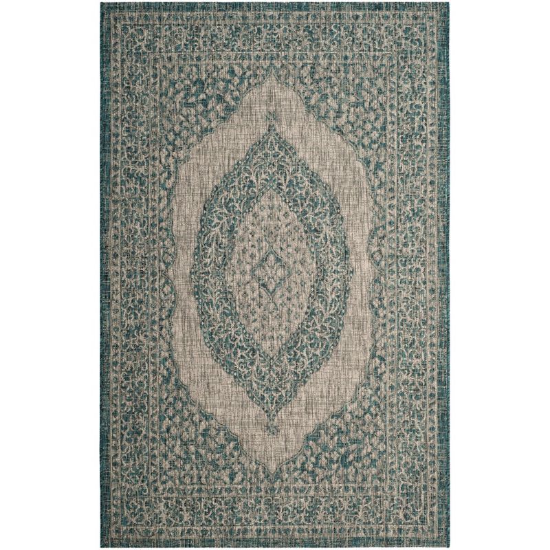 Light Grey & Teal Rectangular Easy-Care Outdoor Rug - 6'7" x 9'6"