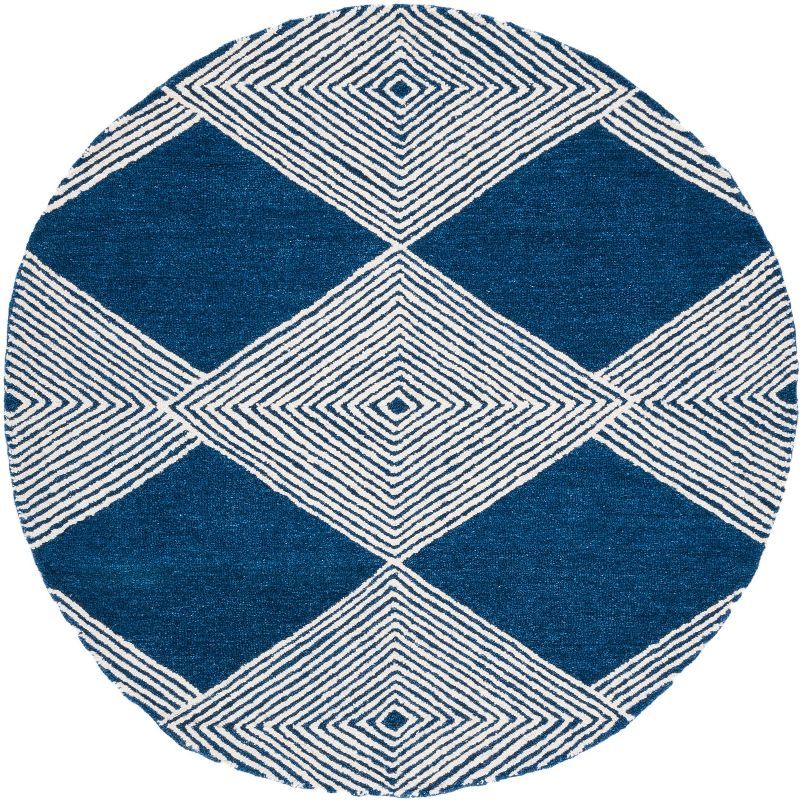 Ivory and Navy Round Hand-Tufted Wool Area Rug