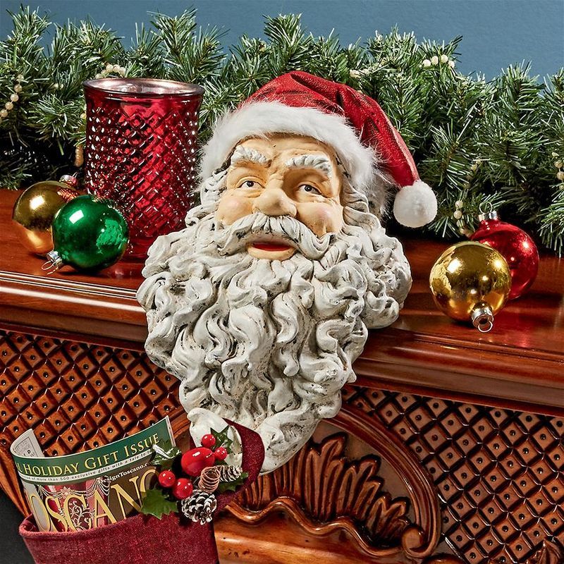 Santa Claus Stone Resin Stocking Holder with Faux Fur Trim