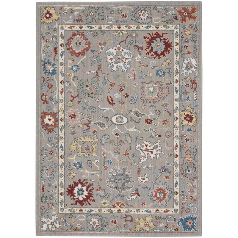 Parisa Contemporary Grey Wool 5' x 7' Floral Border Rug