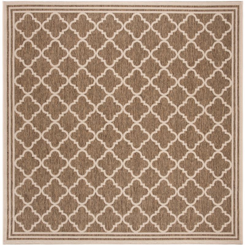Beige and Cream 4' Square Stain-Resistant Synthetic Rug