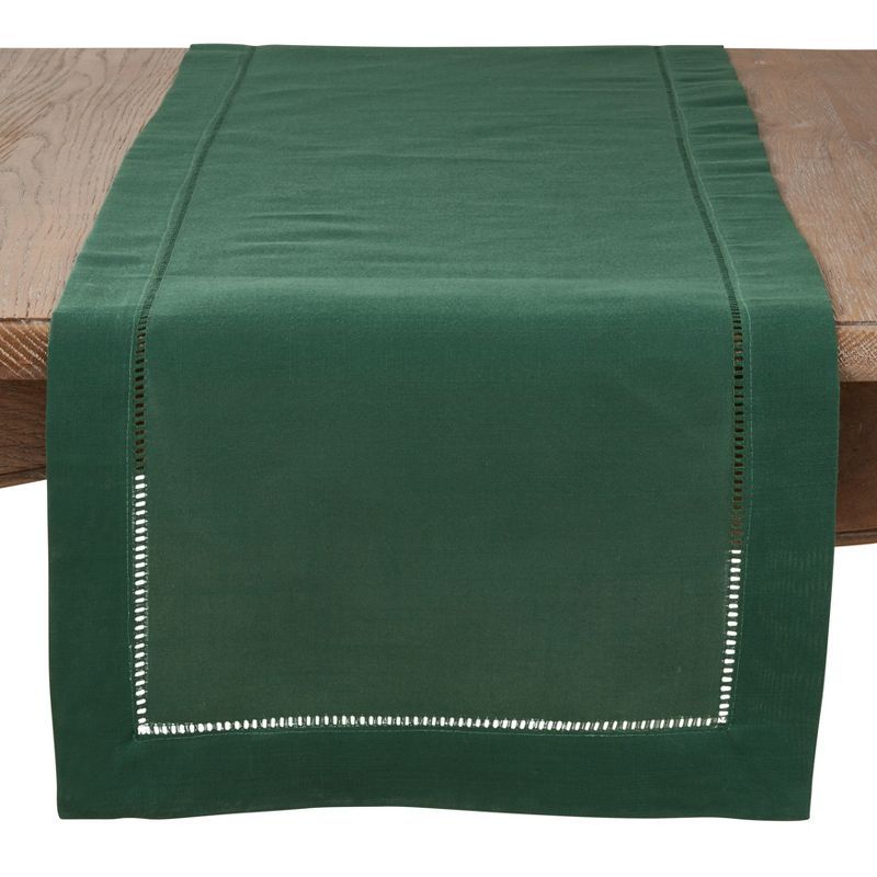 Jasper Green Polyester Hemstitch Border Table Runner