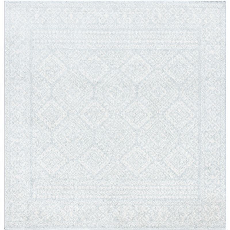 Light Grey Ivory Geometric Square Synthetic Area Rug