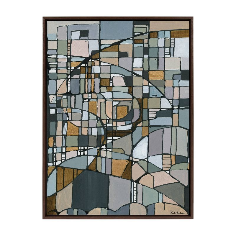 Abstract Geometric Mosaic Canvas Art in Cool Tones with Polystyrene Frame