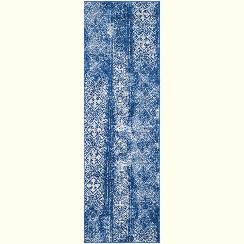 Silver and Blue Geometric Boho Runner Rug, 2'6" x 8'