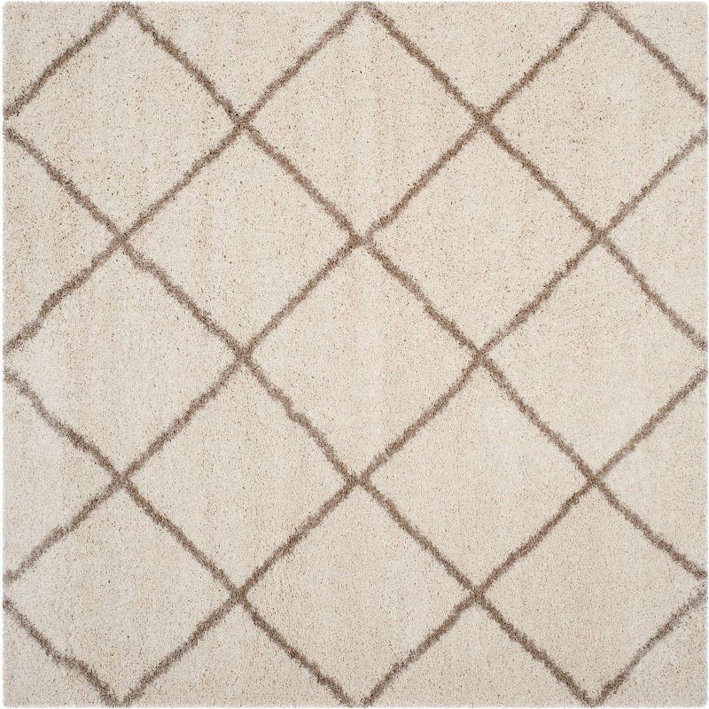 Ivory and Beige High Pile Shag Square Area Rug