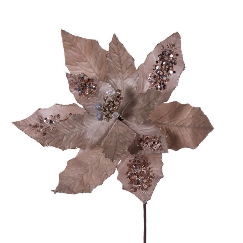 Champagne Glitter Poinsettia Christmas Stem, 17 Inches