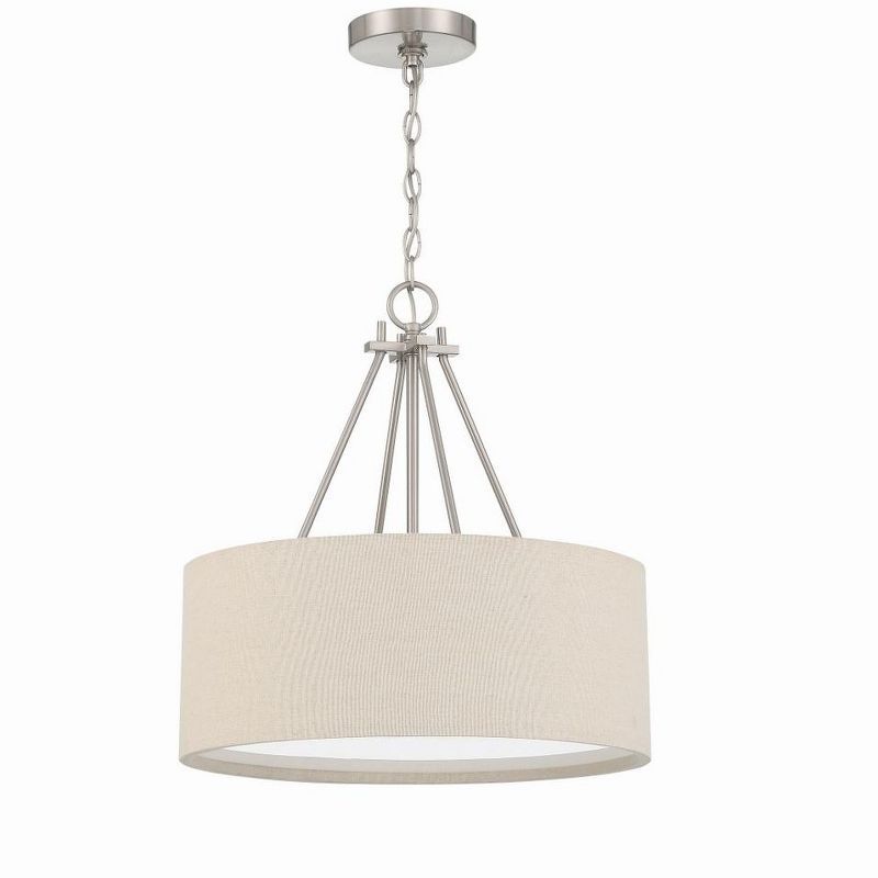 Brushed Nickel 3-Light Pendant with Beige Fabric Shade