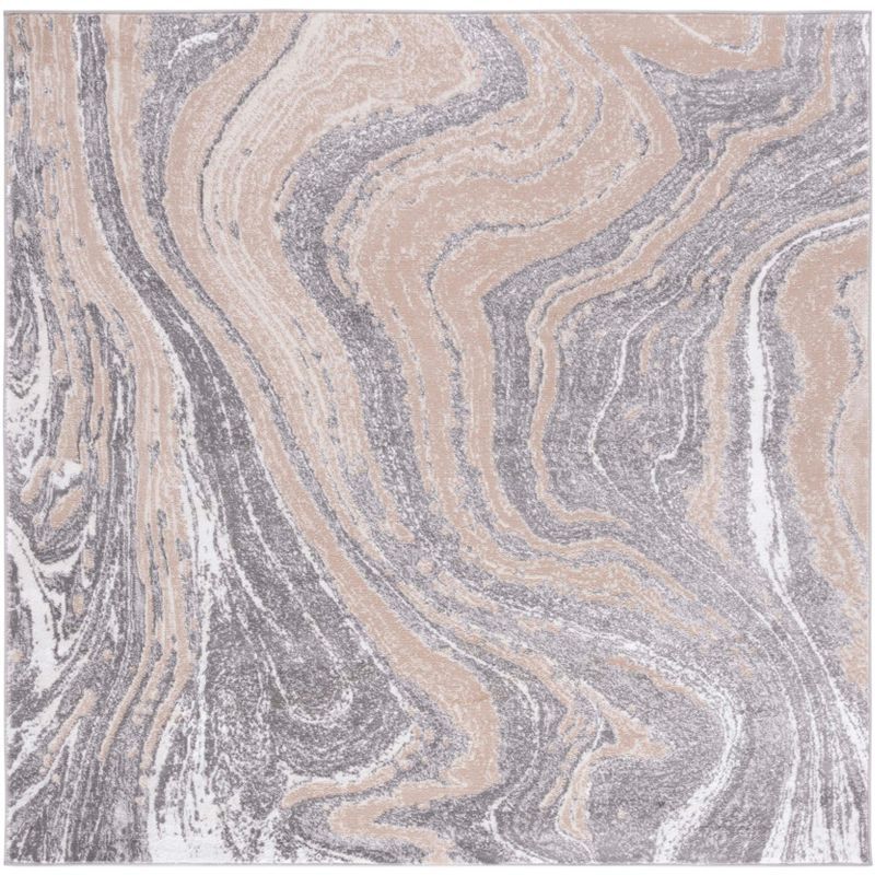 Amelia 6'7" Square Gray and Beige Abstract Rug