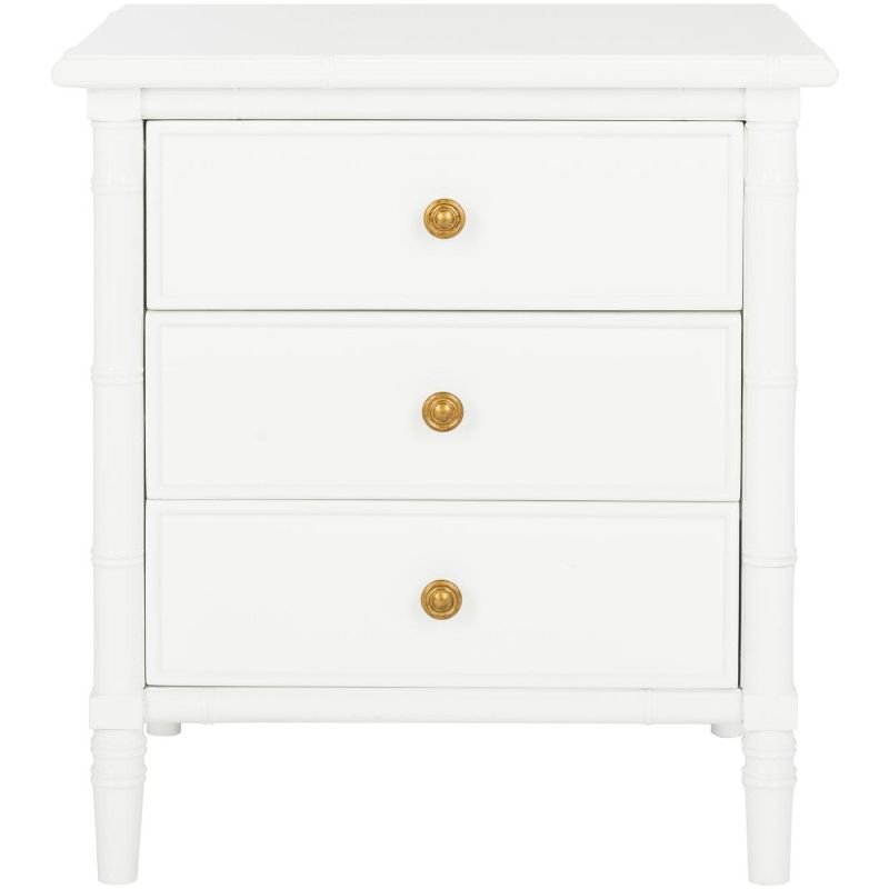 White Bamboo 3-Drawer Nightstand with Contrasting Knobs