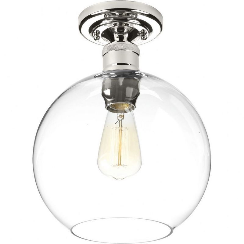 Polished Nickel Clear Glass Globe Flush Mount Light