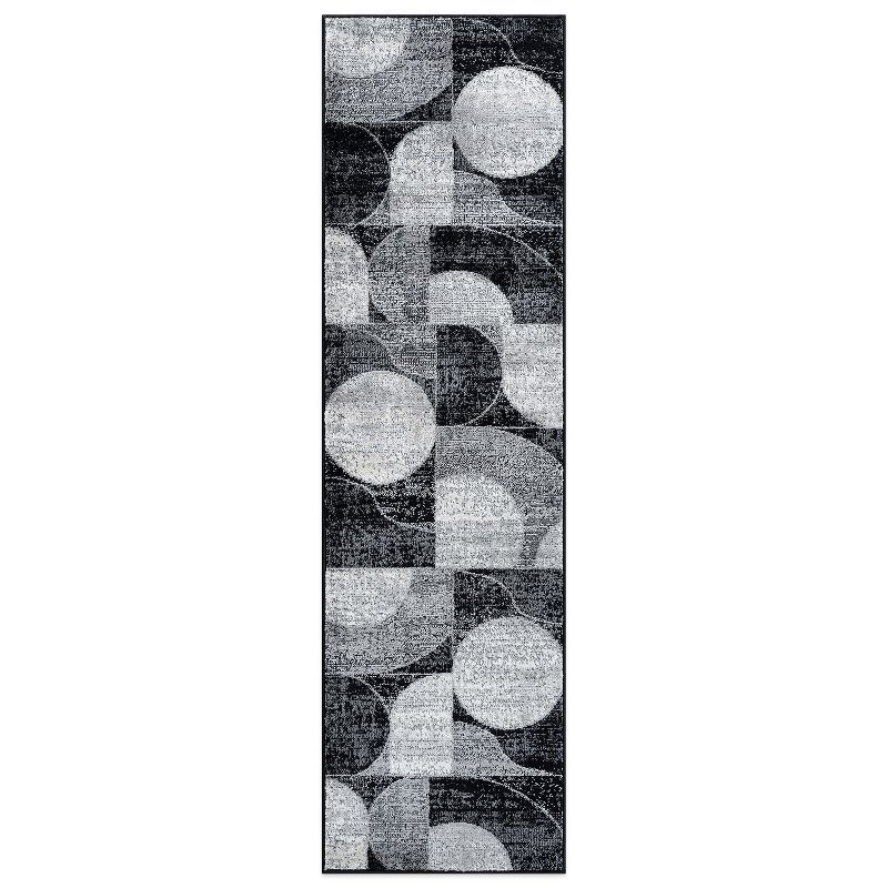 Black and Gray Geometric Design Stain-Resistant Area Rug