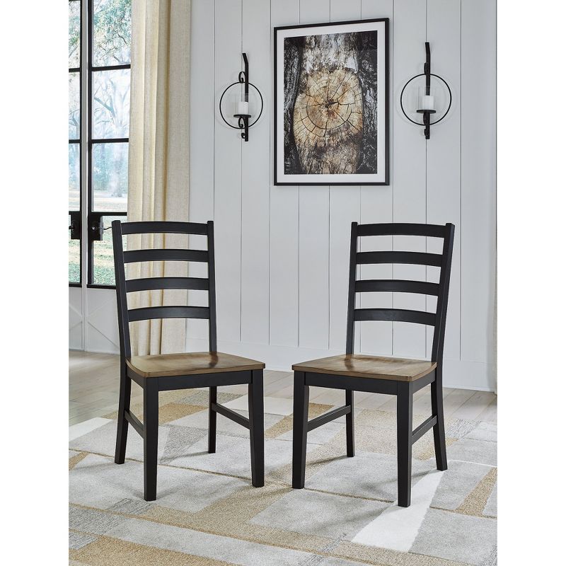 Rustic Black and Brown Wood Ladderback Side Chair Set