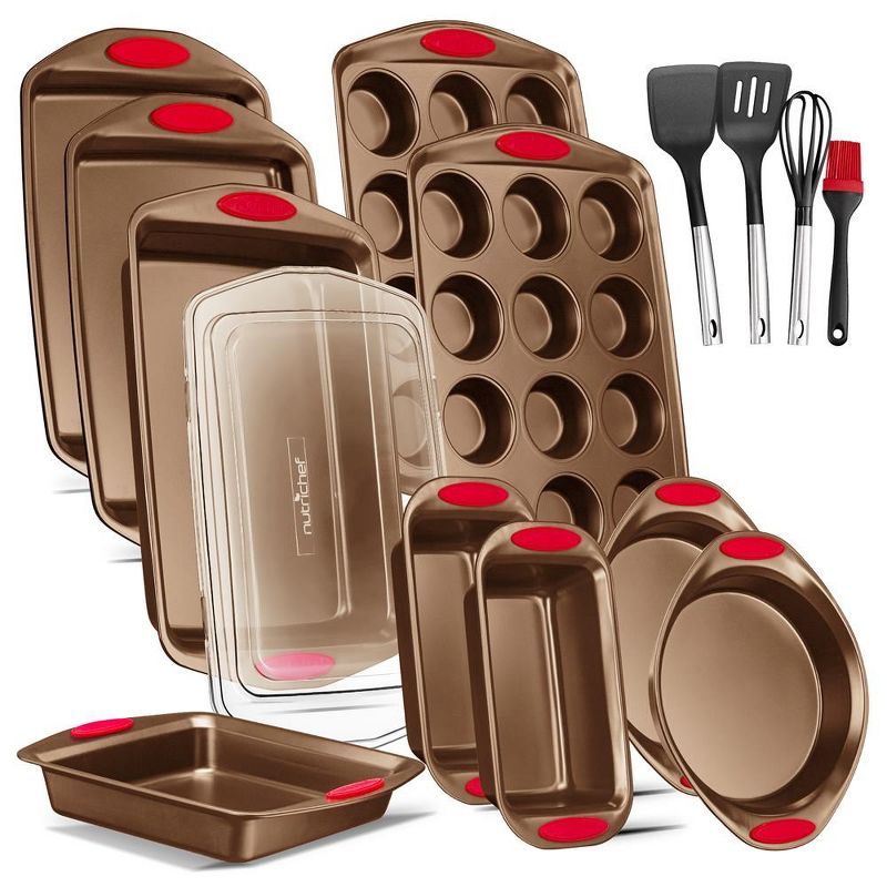 NutriChef 15-Piece Gold Non-Stick Carbon Steel Bakeware Set