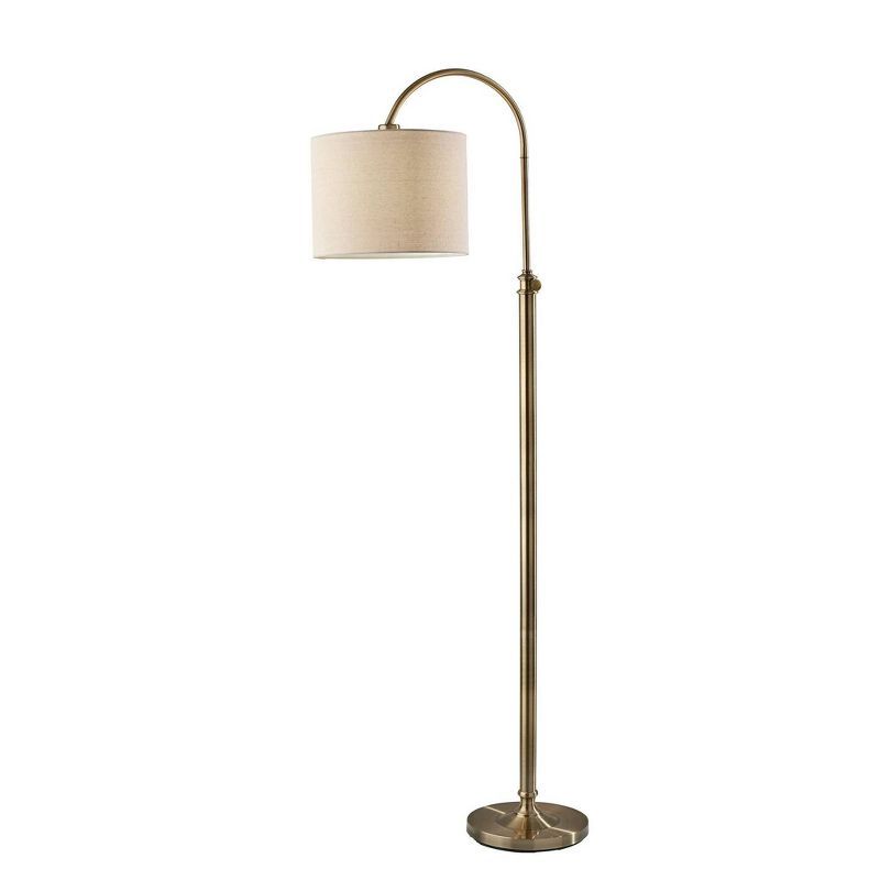 Antique Brass Adjustable Arc Floor Lamp with Linen Shade