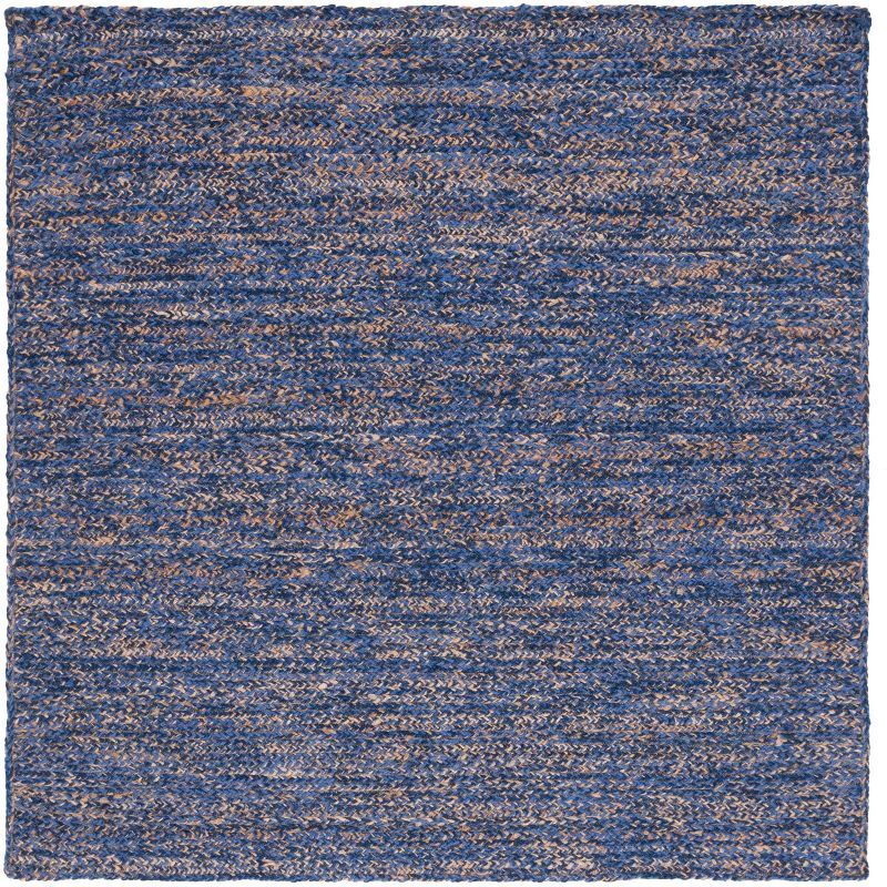 Blue and Natural Hand-Knotted Wool Square Area Rug