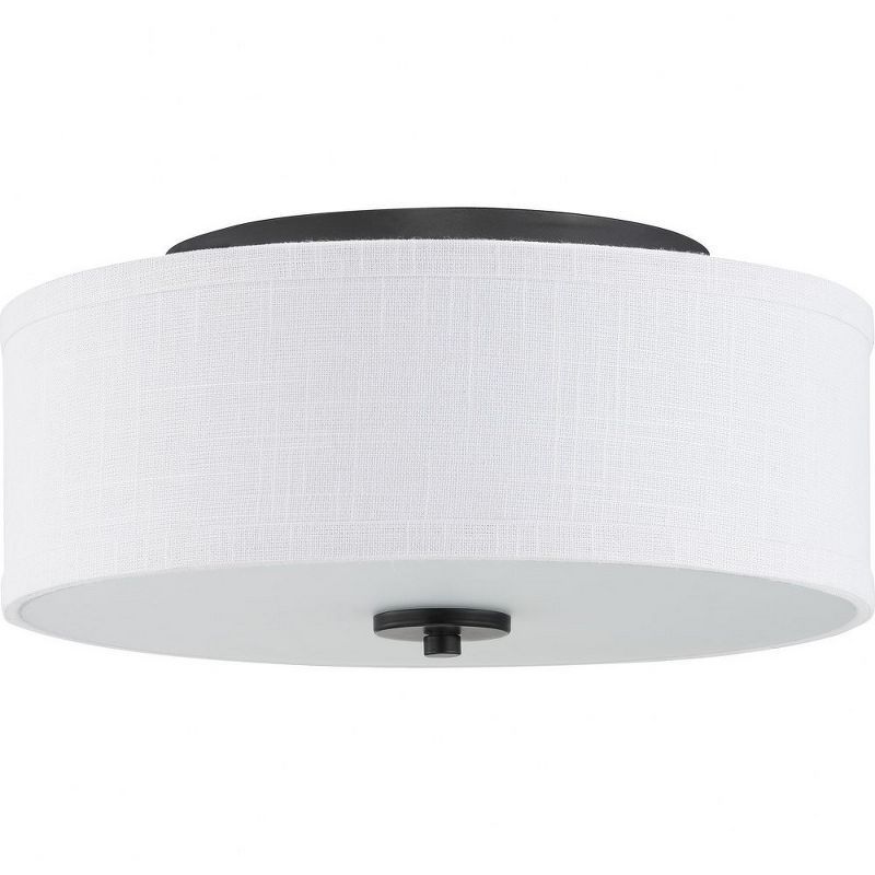 Graphite and White Fabric LED Flush Mount Light, 13-inch