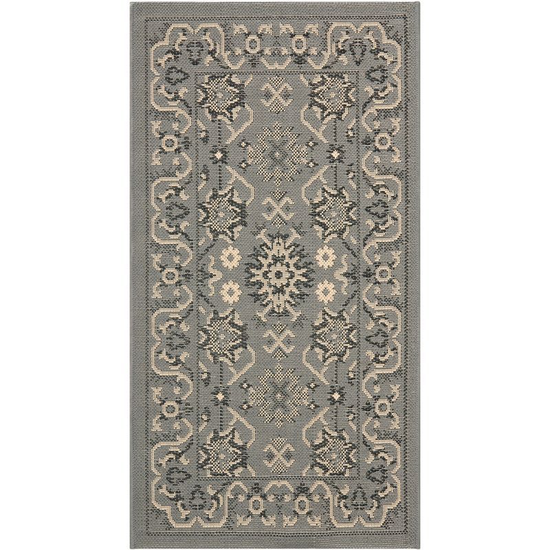 Grey and Cream Synthetic Easy Care Area Rug, 24" x 4"