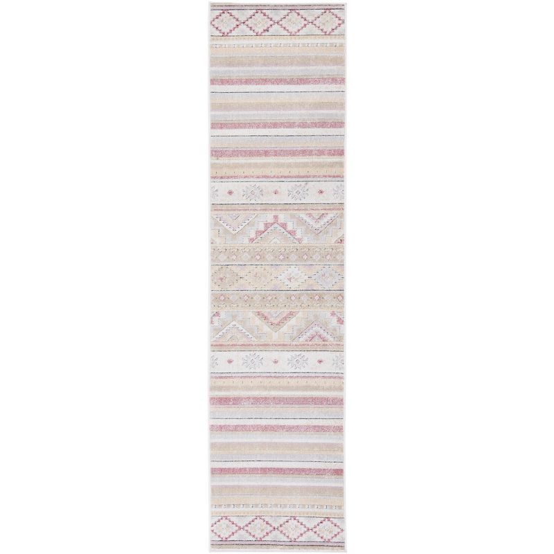 Ivory Beige Geometric Reversible Indoor/Outdoor Runner Rug