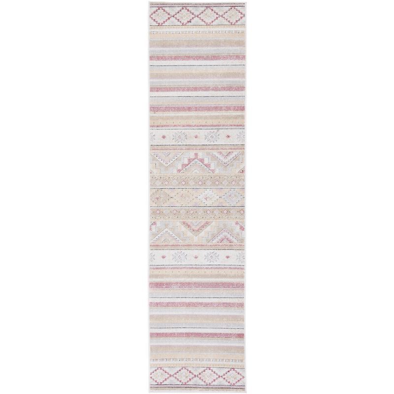 Ivory Beige Geometric Reversible Indoor/Outdoor Runner Rug