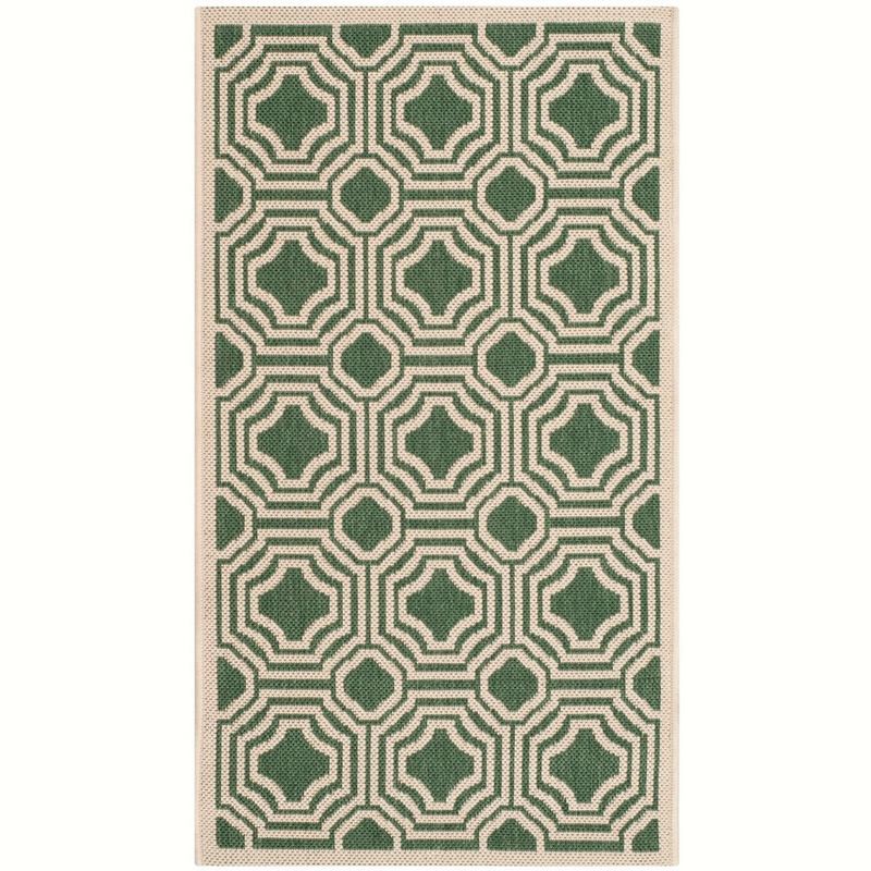 Courtyard Chic Dark Green & Beige Easy-Care Rectangular Accent Rug