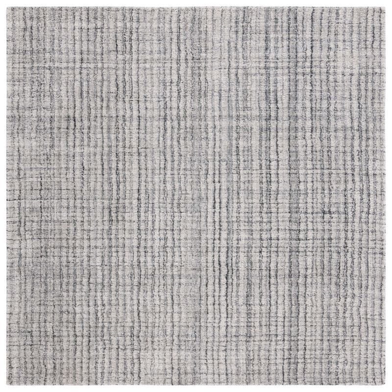 Modern Grey & Black Abstract Hand-Tufted Wool Square Rug - 6'x6'