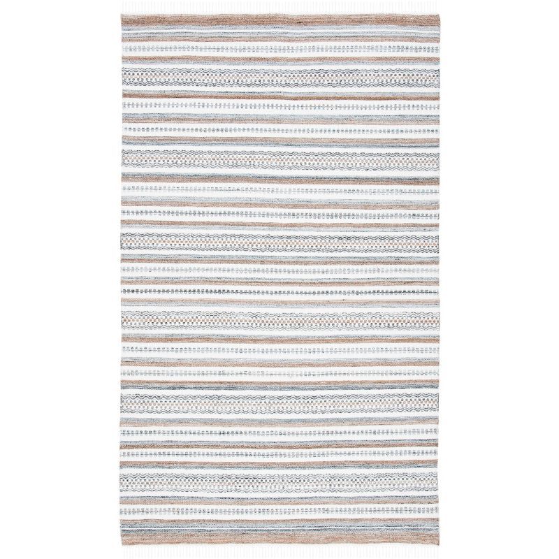 Ivory Striped Kilim 5' x 8' Handwoven Wool Blend Area Rug