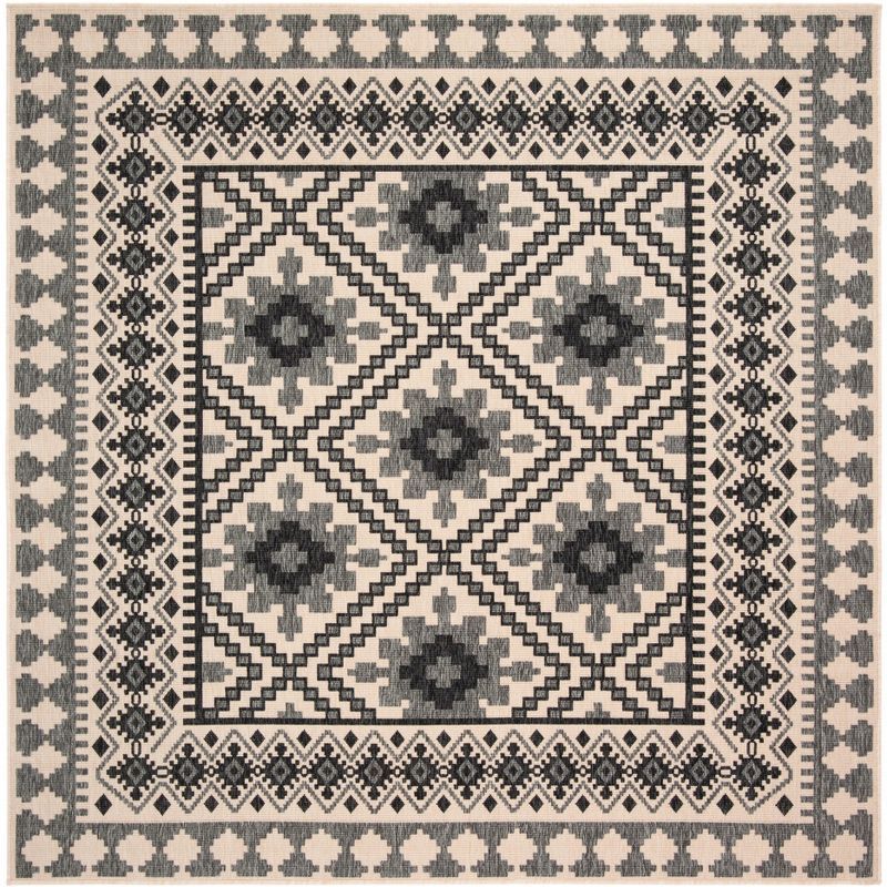 Ivory and Slate Square Synthetic Indoor/Outdoor Area Rug