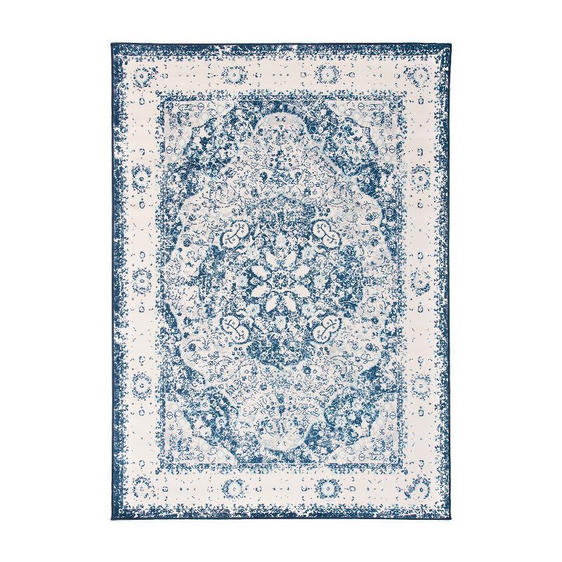 Reversible Medallion Blue Synthetic 5' x 7' Easy-Care Area Rug