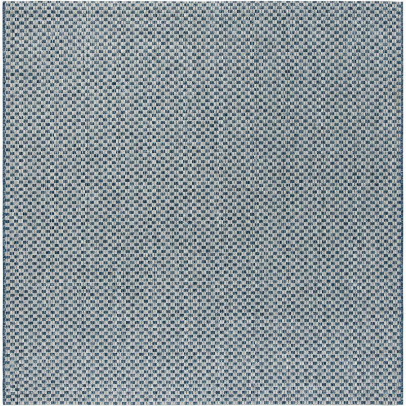 Square Blue and Light Grey Synthetic Indoor/Outdoor Area Rug