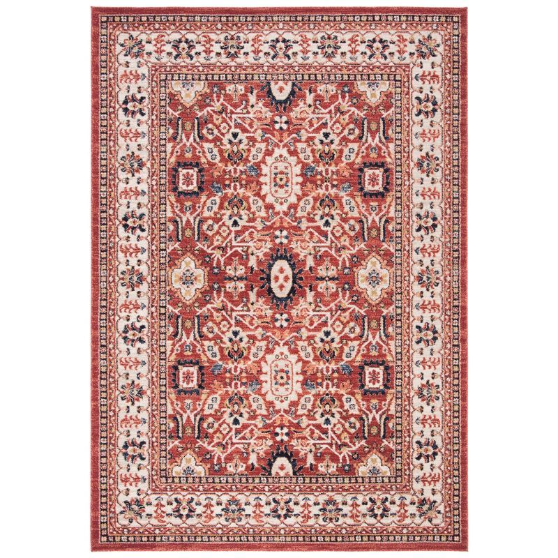 Charleston Red and Ivory Rectangular Synthetic Area Rug