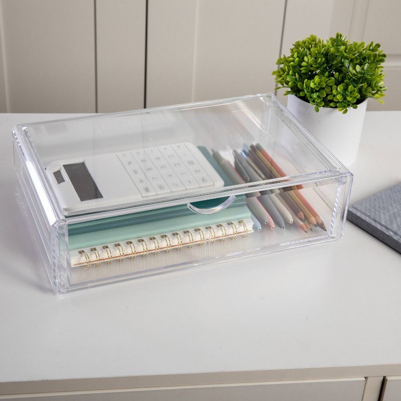 Clear Plastic Stackable Office Organizer with Drawer