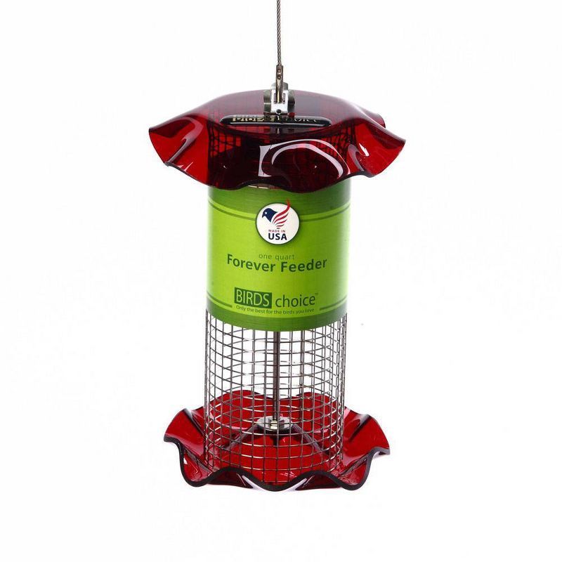 Red Stainless Steel and Acrylic Hanging Tube Bird Feeder