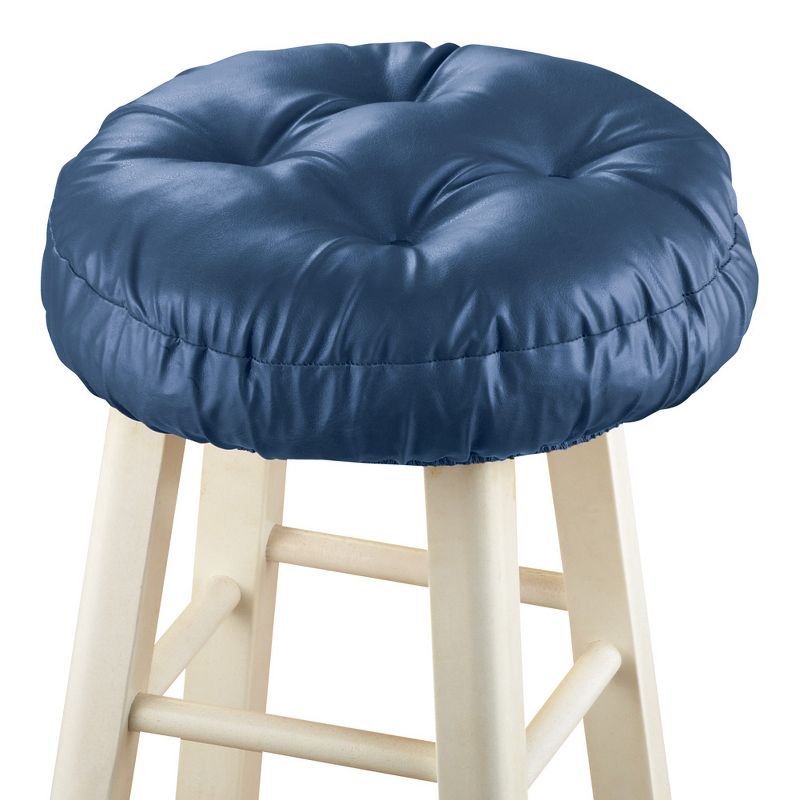 Navy Foam-Padded Leather-Look Barstool Seat Cover Cushion