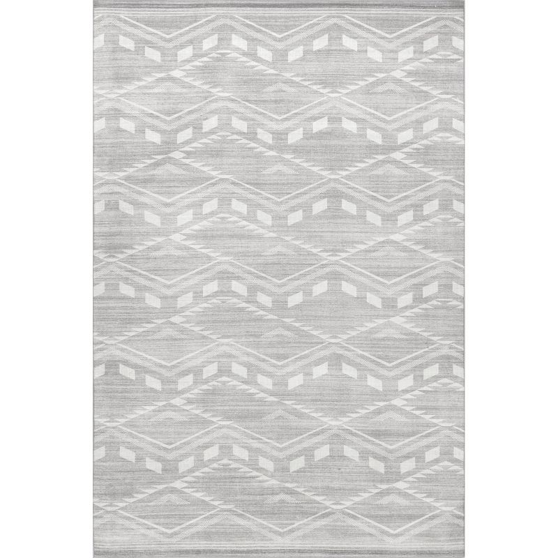 Gray Square Non-Slip Washable Synthetic Area Rug