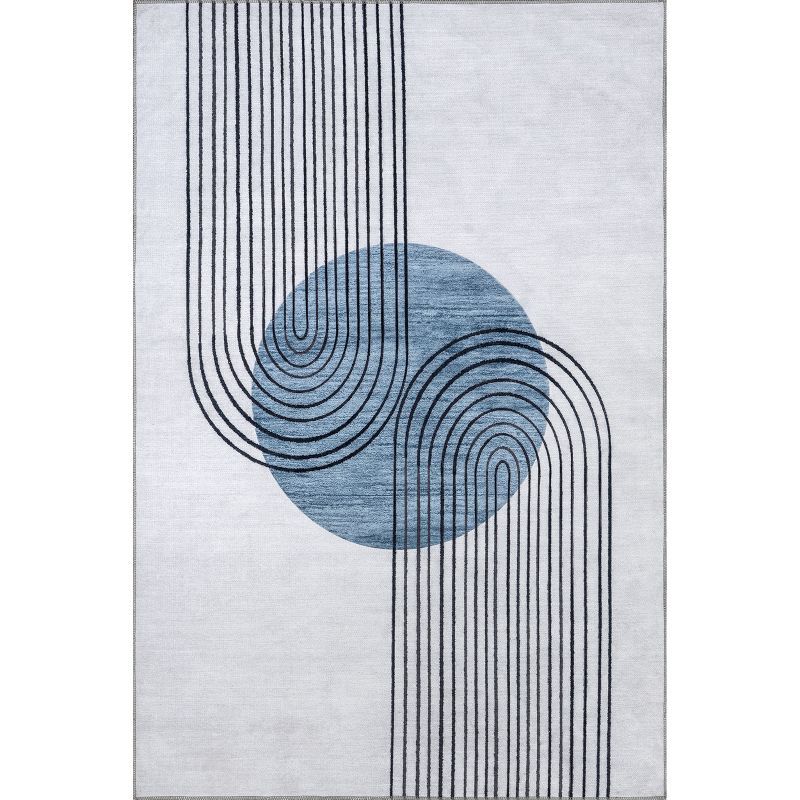 Martine Blue Abstract Washable Synthetic Area Rug