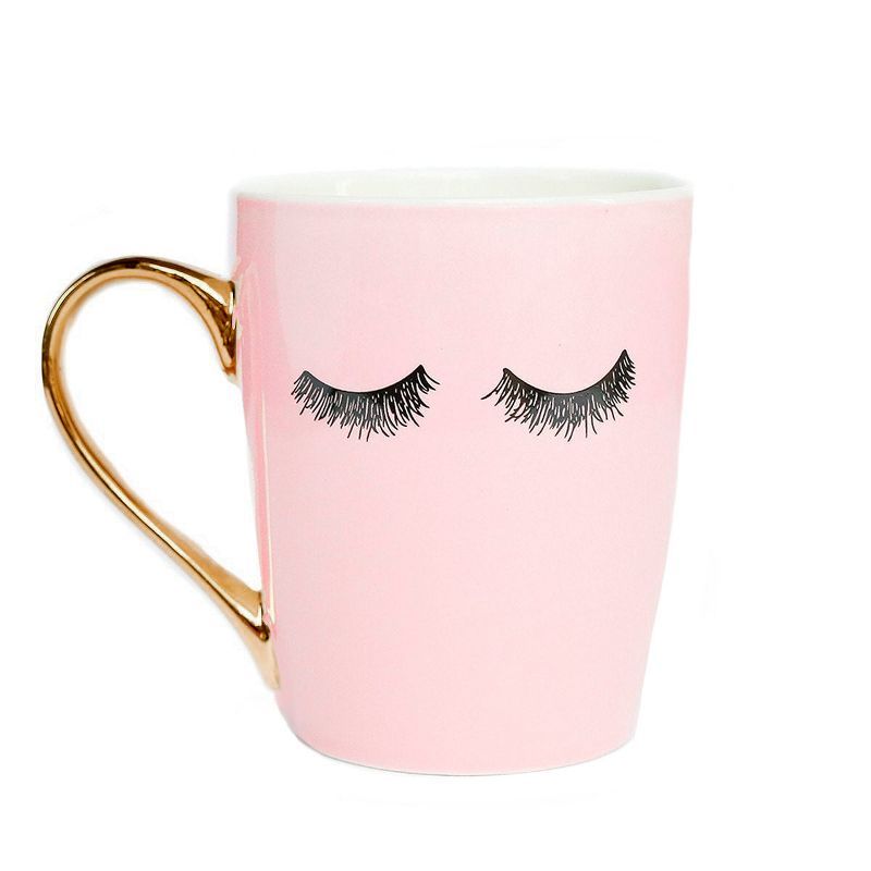 Pink Eyelashes Coffee Mug with Gold Handle, 16oz