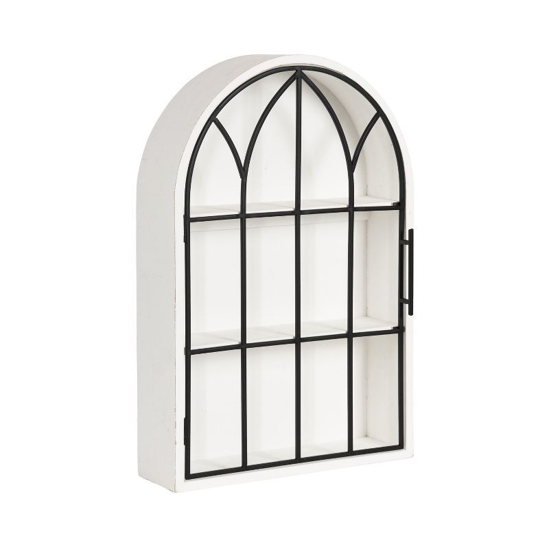 Arched White and Black Wood Floating Wall Cabinet