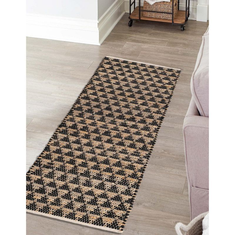 Handmade Black and Natural Geometric Jute Runner