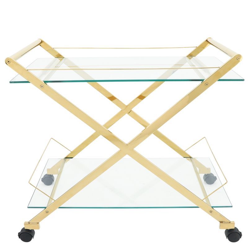 Gold and Glass Two-Tier Rolling Bar Cart