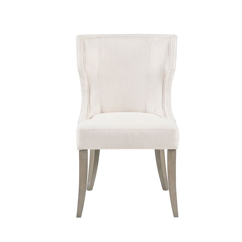 Cream Upholstered Wingback Dining Chair with Rubberwood Legs