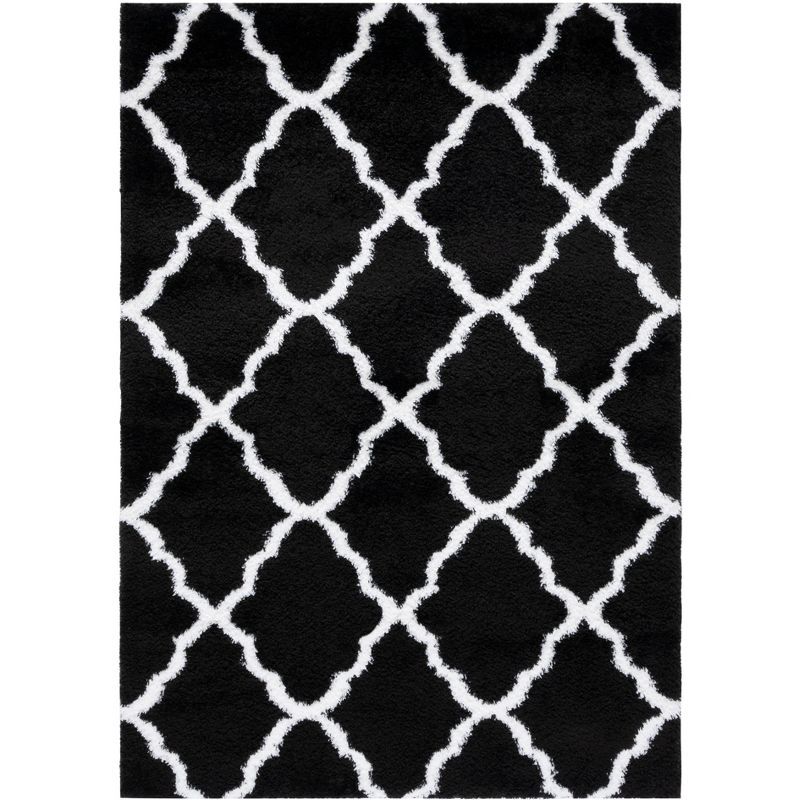 Black and White Geometric Shag Rectangular Area Rug