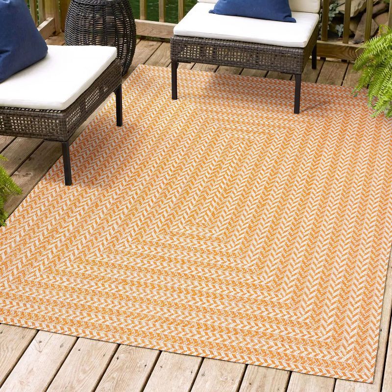 Orange and Cream Geometric Chevron Indoor/Outdoor Area Rug, 5'3" x 7'7"